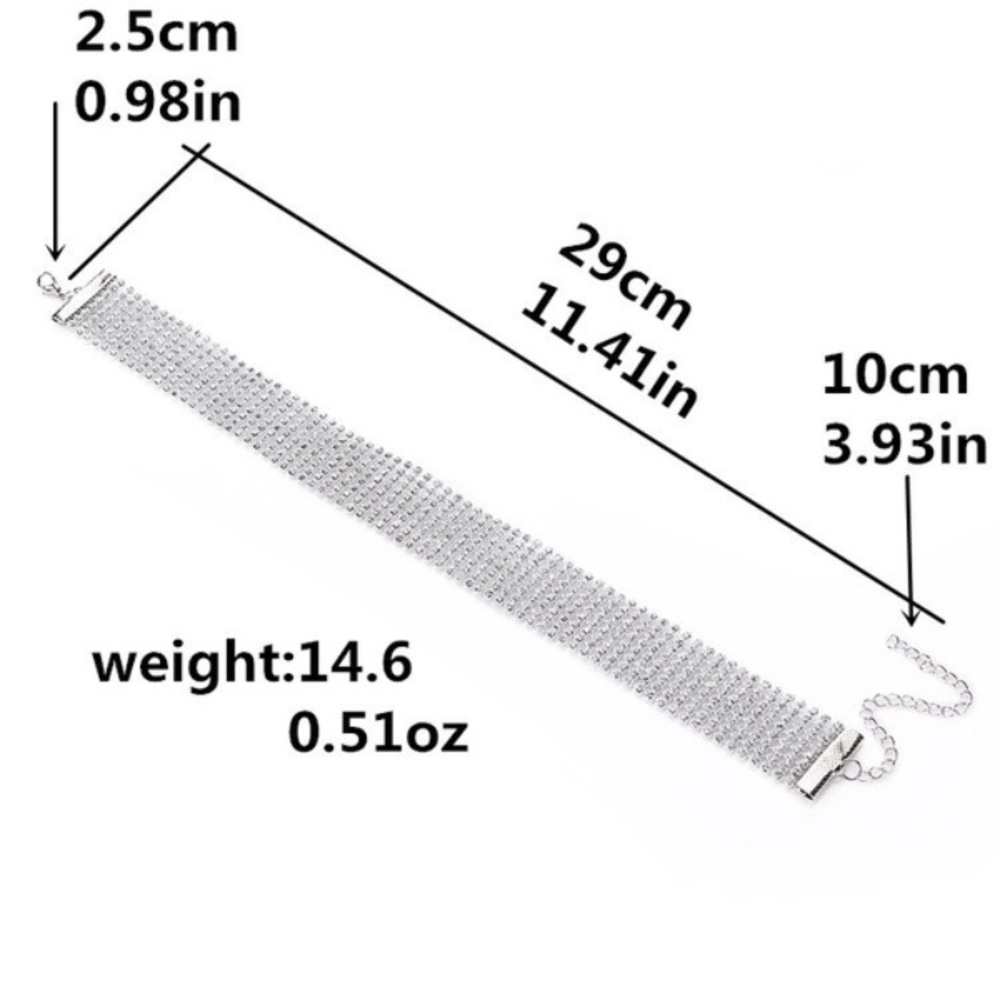 Disco 12 Row White Rhinestone Soft-Mesh Adjustable Choker - Picture 7 of 17